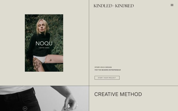 Screenshot of Kindled + Kindred website