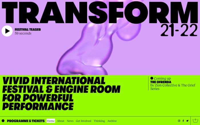 Screenshot of Transform Festival website