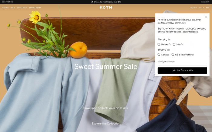 Screenshot of Kotn website