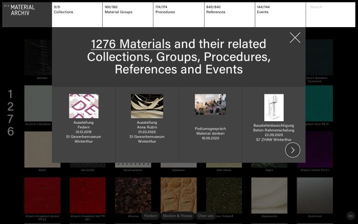 Screenshot of Material-Archiv website