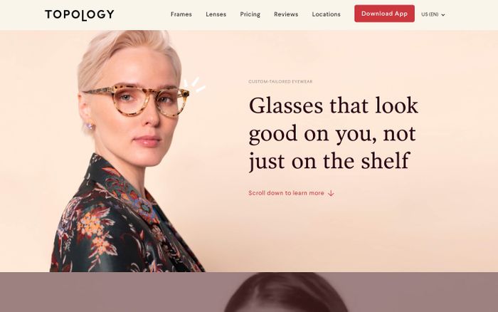 Screenshot of Topology: Custom-Tailored Eyewear website