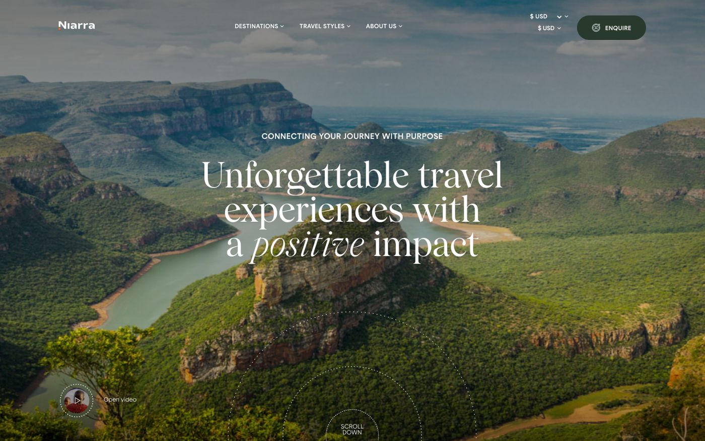Screenshot of Niarra Travel website