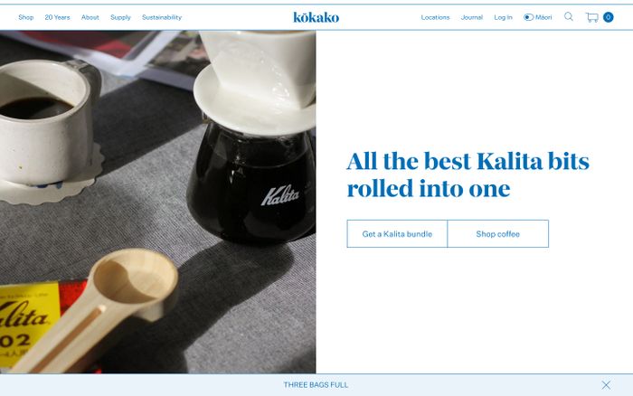 Screenshot of Kokako website