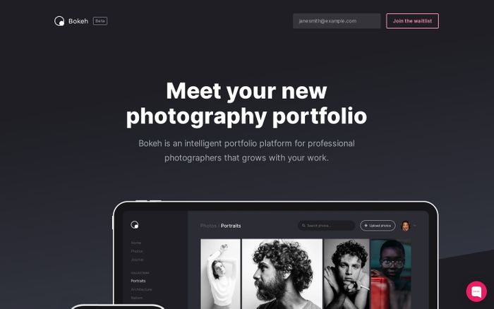 Screenshot of Elevate your photography ~ Bokeh website