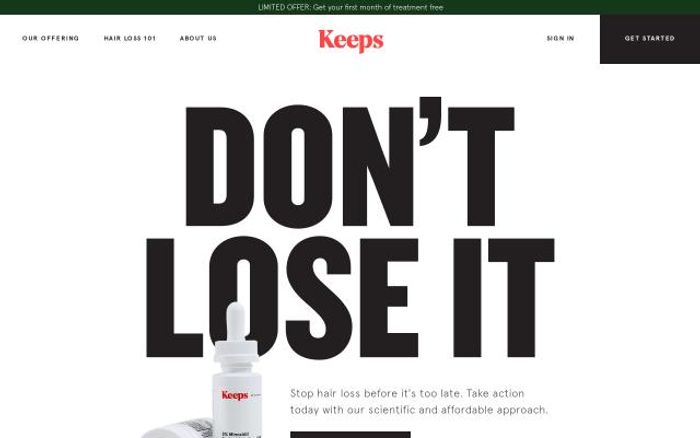 Screenshot of Keeps website