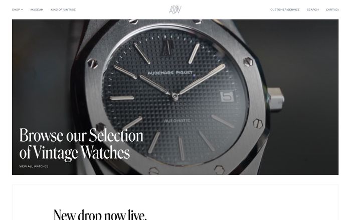 Screenshot of Amsterdam Vintage Watches website