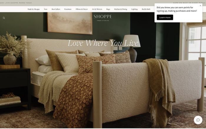 Screenshot of Shoppe Amber Interiors website