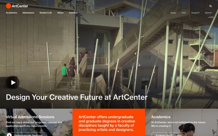 Screenshot of ArtCenter College of Design website