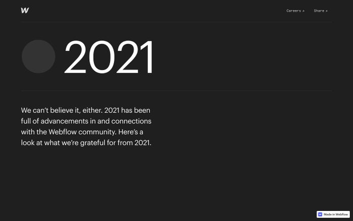Screenshot of Webflow in 2021 website