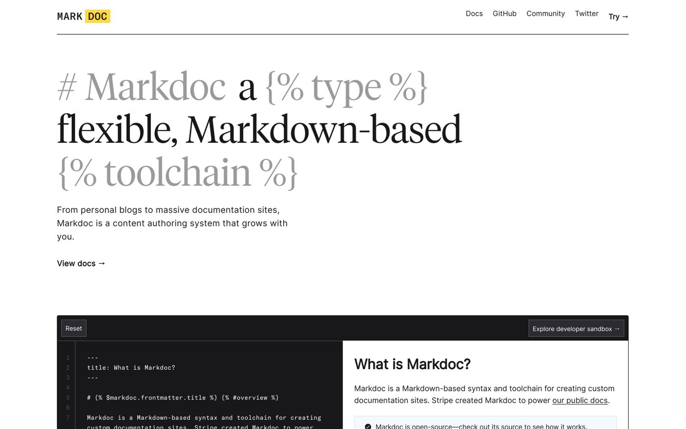 Screenshot of Markdoc website