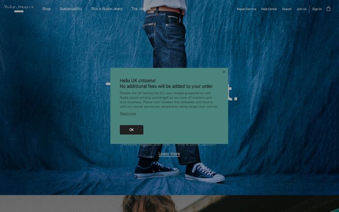Screenshot of Nudie Jeans website