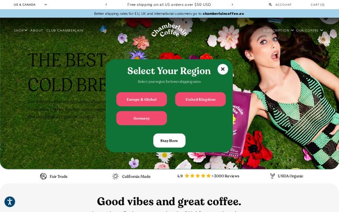 Screenshot of Chamberlain Coffee website