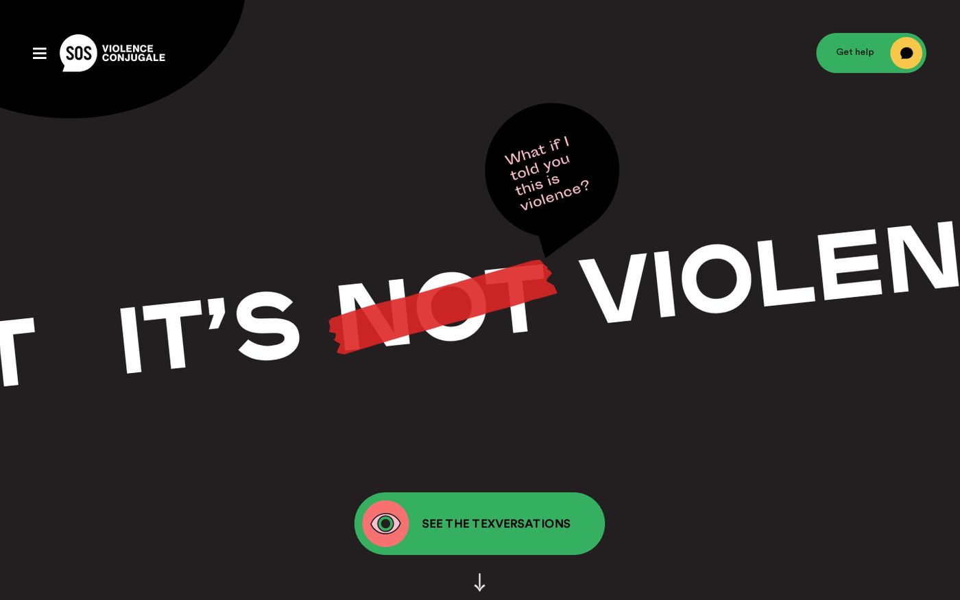 Screenshot of It's n̶o̶t̶ violent — SOS Violence Conjugale website