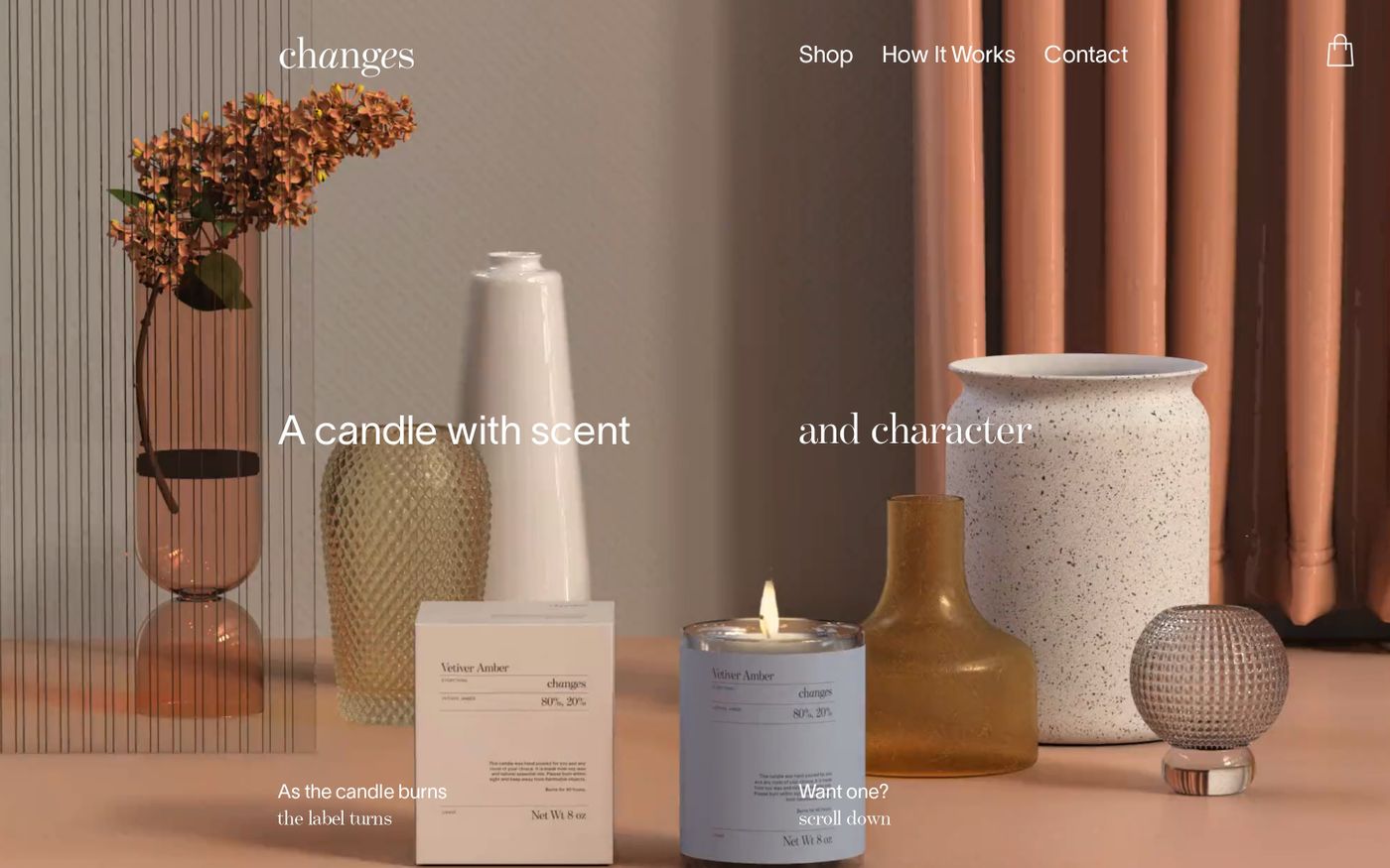 Screenshot of Changes Candles website
