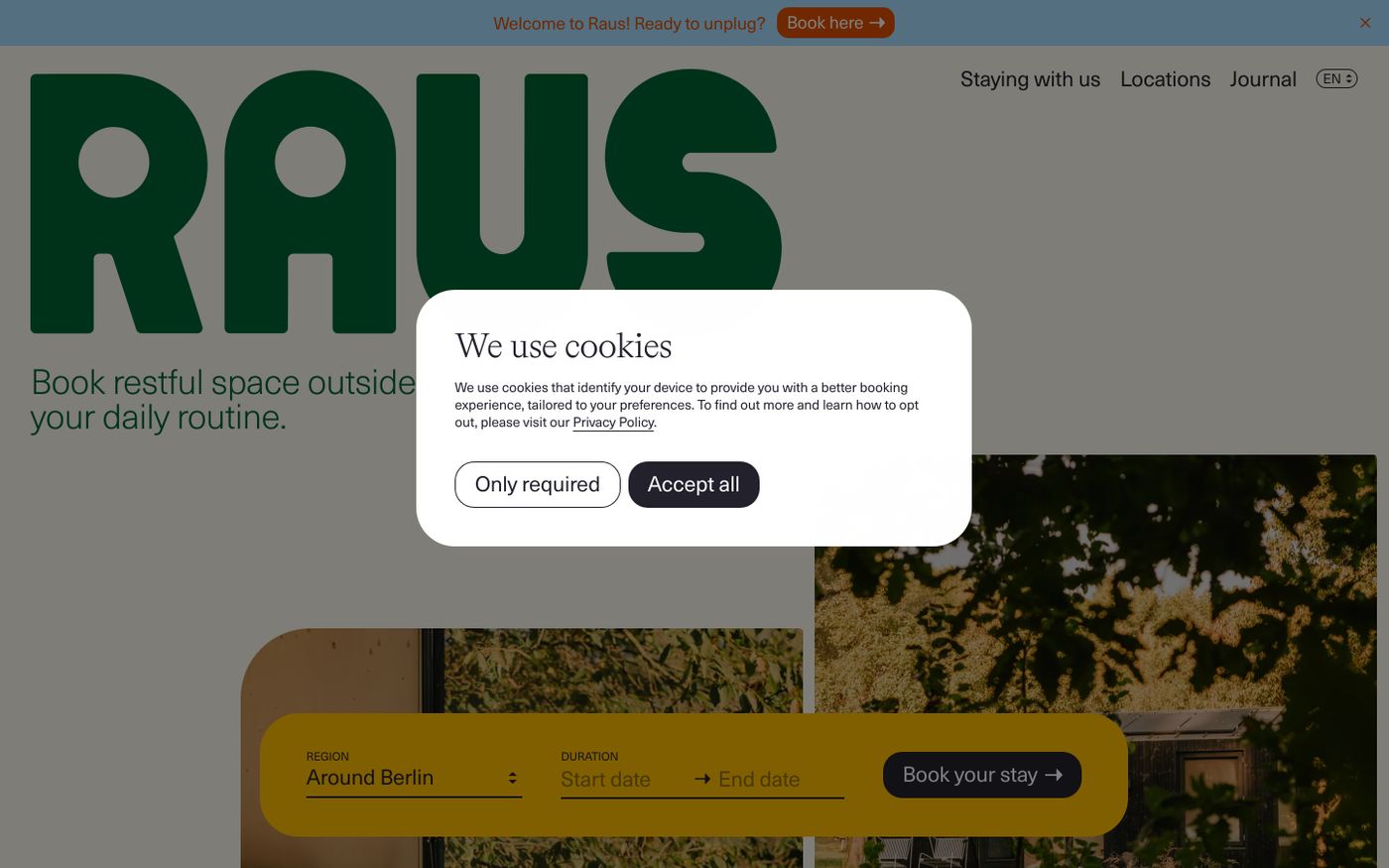 Screenshot of Raus website
