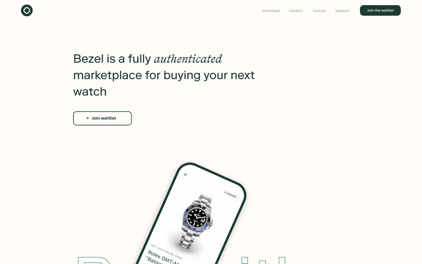 Screenshot of Bezel website