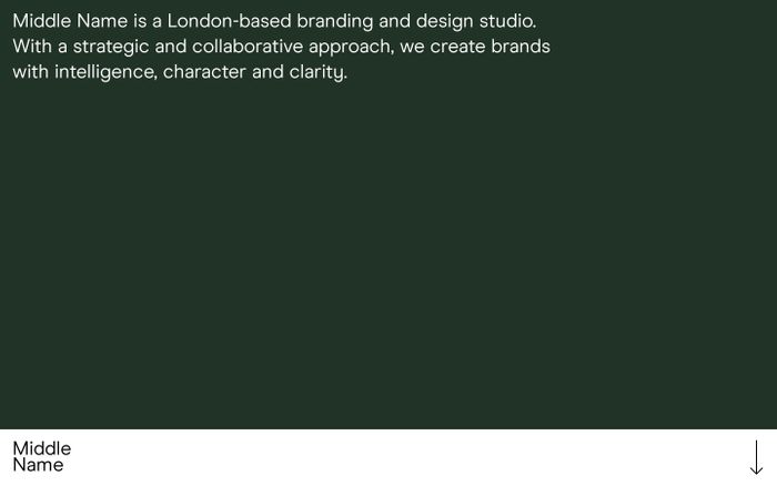 Screenshot of Middle Name. A London-based branding and design studio. website
