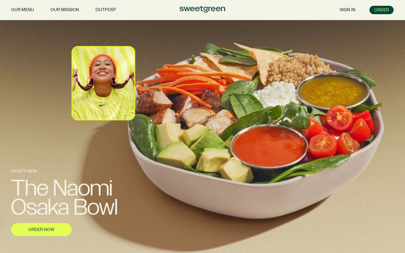 Screenshot of Sweetgreen website