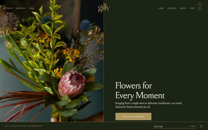 Screenshot of Gilly Flowers website