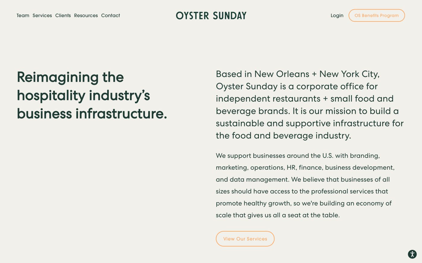 Screenshot of Oyster Sunday website