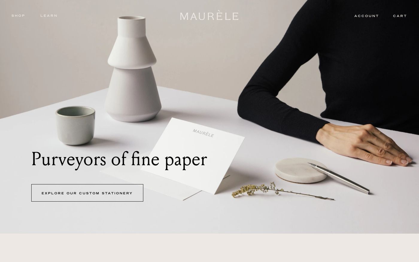 Screenshot of Maurele Paper Goods website