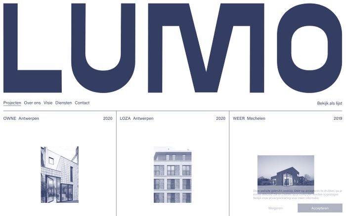 Screenshot of Lumo architecten website