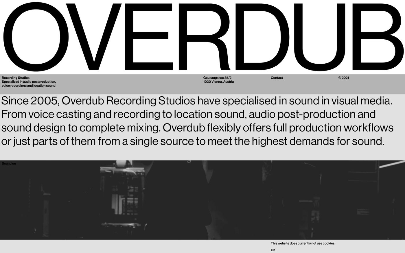 Screenshot of Overdub recording studios website