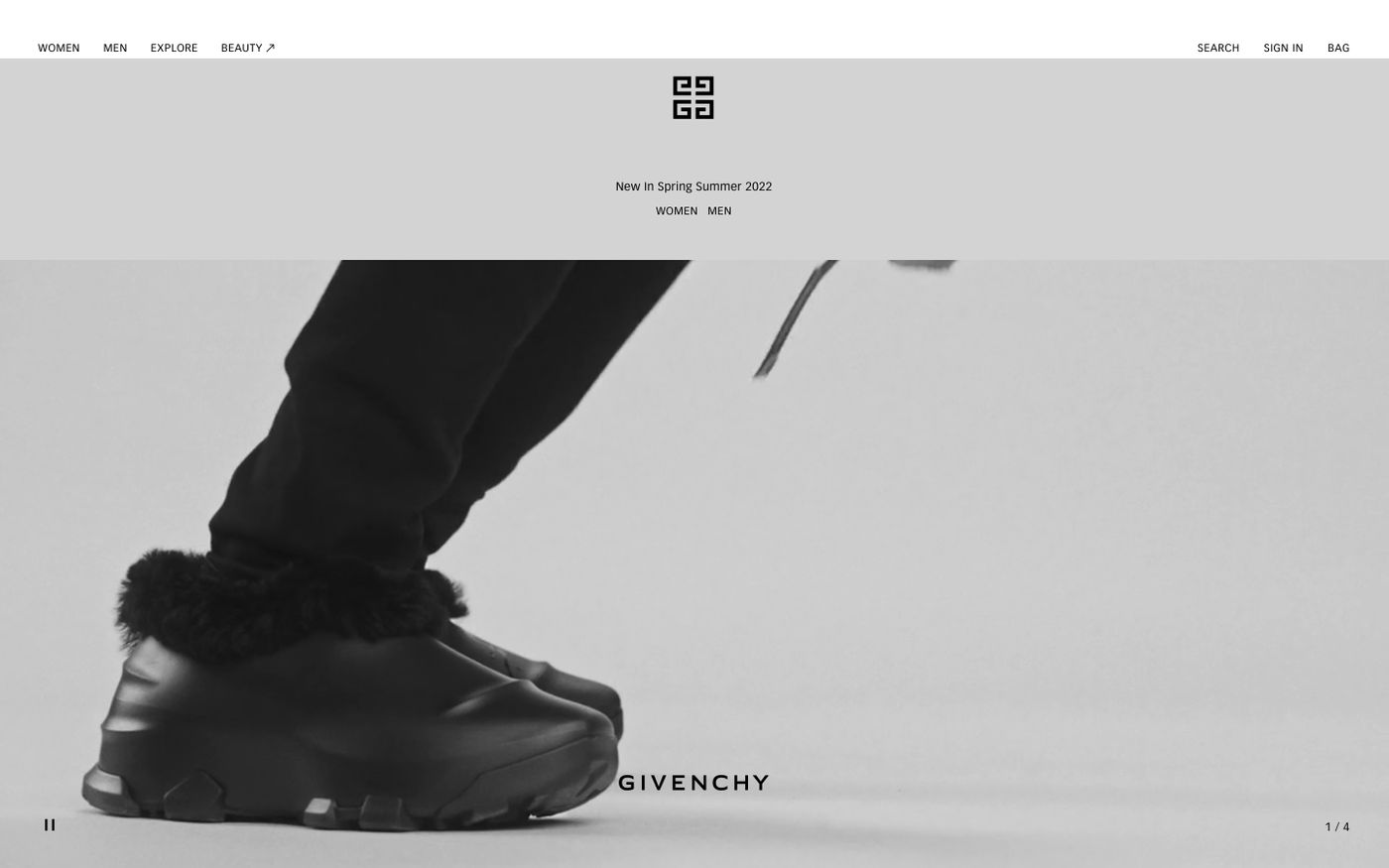 Screenshot of Givenchy website