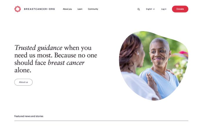 Screenshot of Breast Cancer Information and Support website