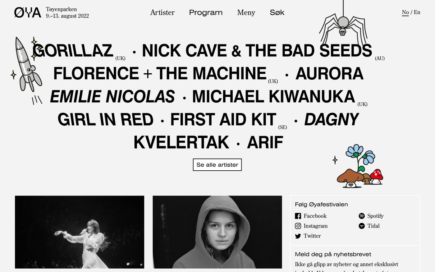 Screenshot of Øyafestivalen 2022 website