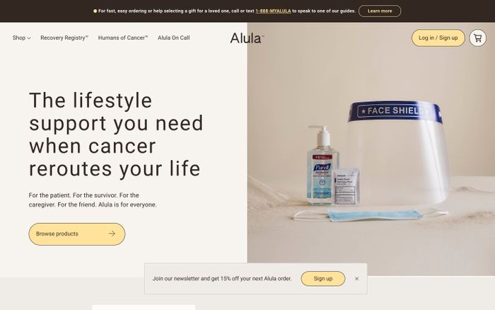 Screenshot of Alula website