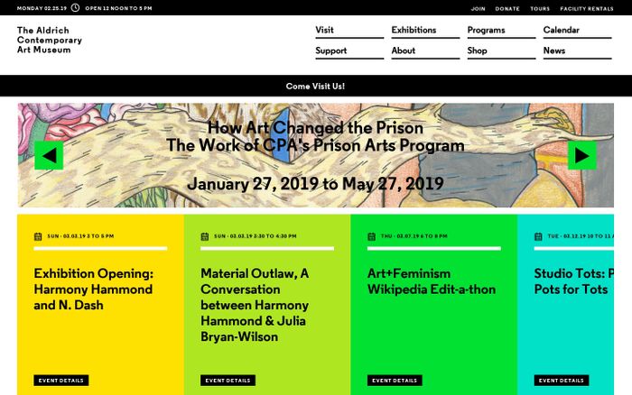 Screenshot of The Aldrich Contemporary Art Museum - Home website