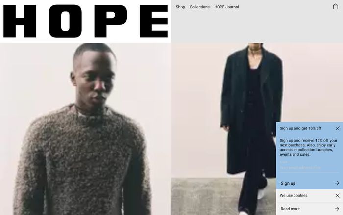 Screenshot of Hope website
