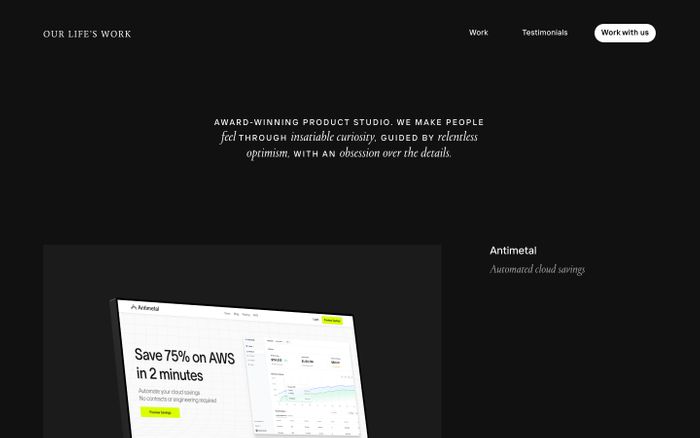 Inspirational website using InterFace and Portrait font