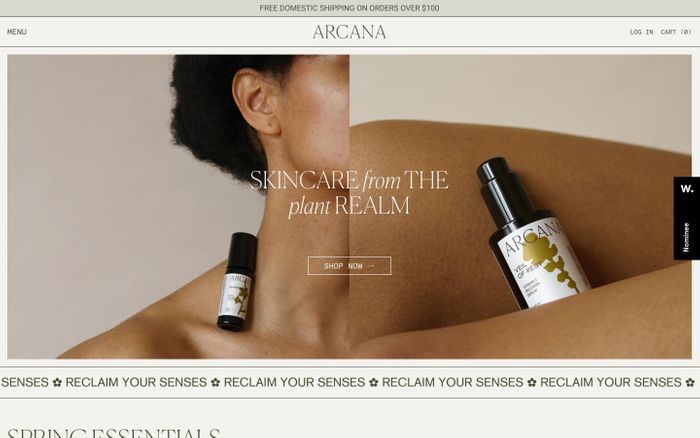 Screenshot of Arcana website