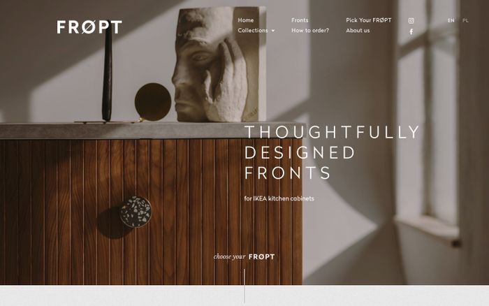Screenshot of FRØPT - Thoughtfully designed fronts fo IKEA kitchen cabinets website