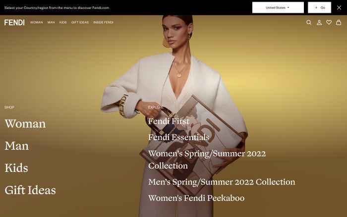 Screenshot of Fendi website