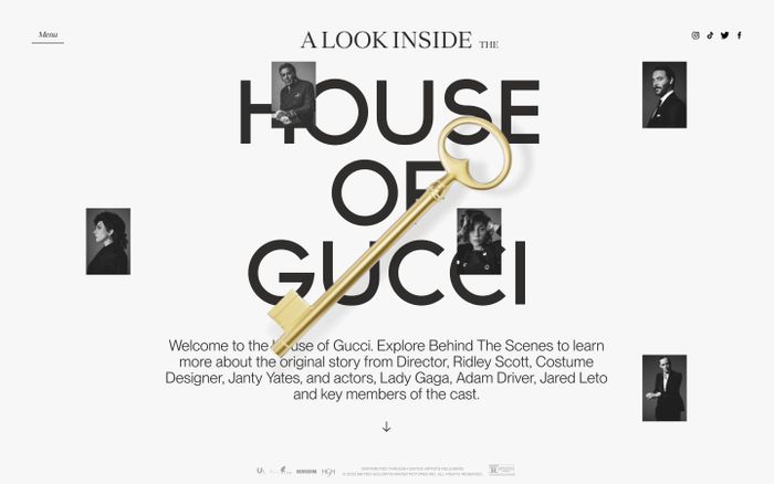 Screenshot of House of Gucci website