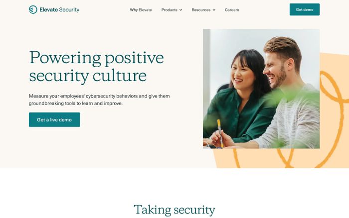 Screenshot of The leading security behavior change platform | Elevate Security website
