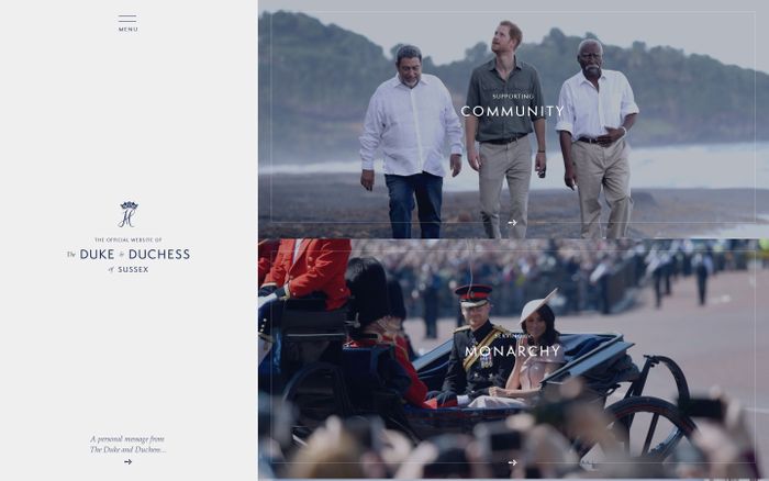 Screenshot of The Duke & Duchess of Sussex website