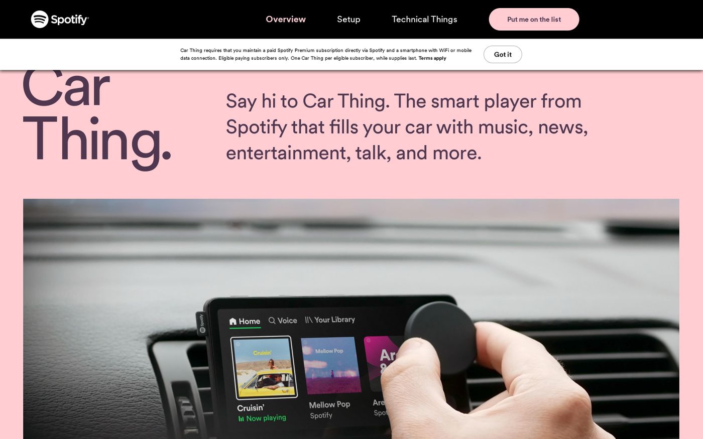 Screenshot of Car Thing from Spotify website