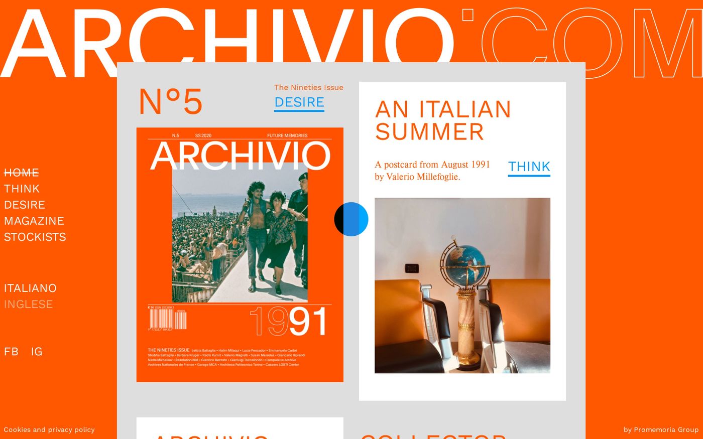 Screenshot of Archivio website