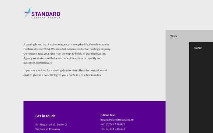 Screenshot of Standard Casting website