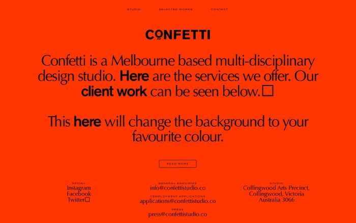 Screenshot of Confetti Studio website