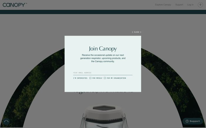 Screenshot of Canopy website