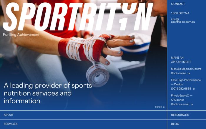Screenshot of Sportrition website