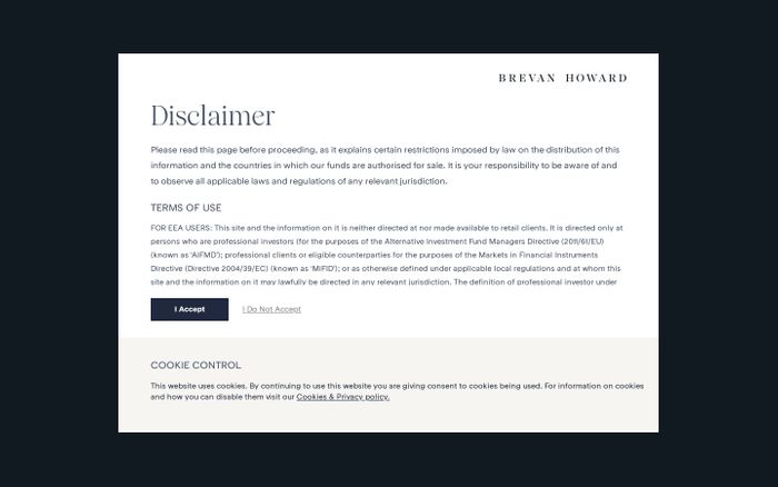 Screenshot of Brevan Howard website