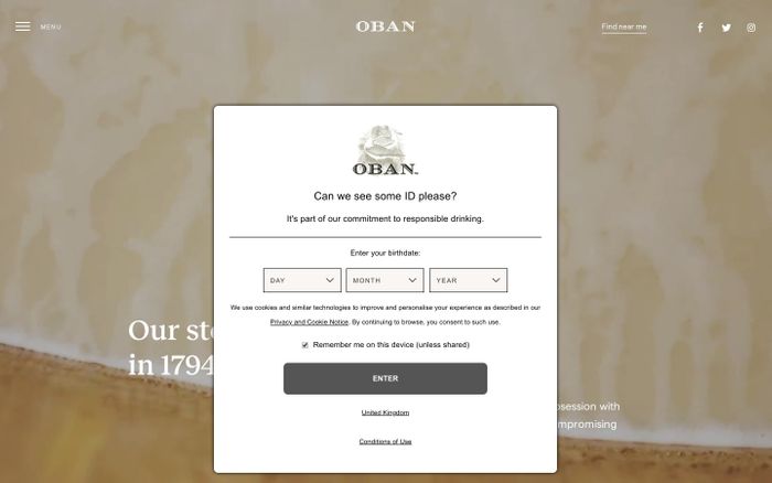 Screenshot of OBAN Single Malt Scotch Whisky | Official Site website