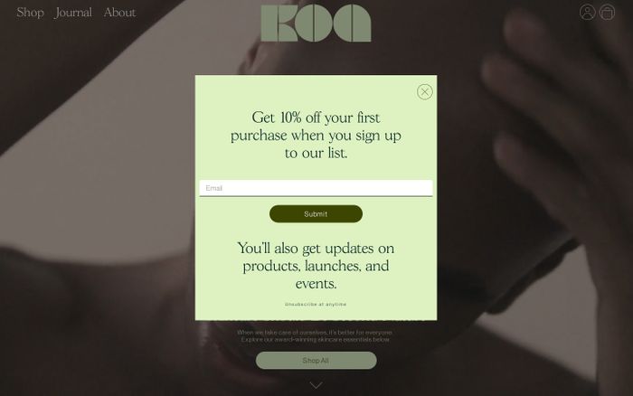 Screenshot of Koa | Skincare Essentials for Looking Good & Living Better website
