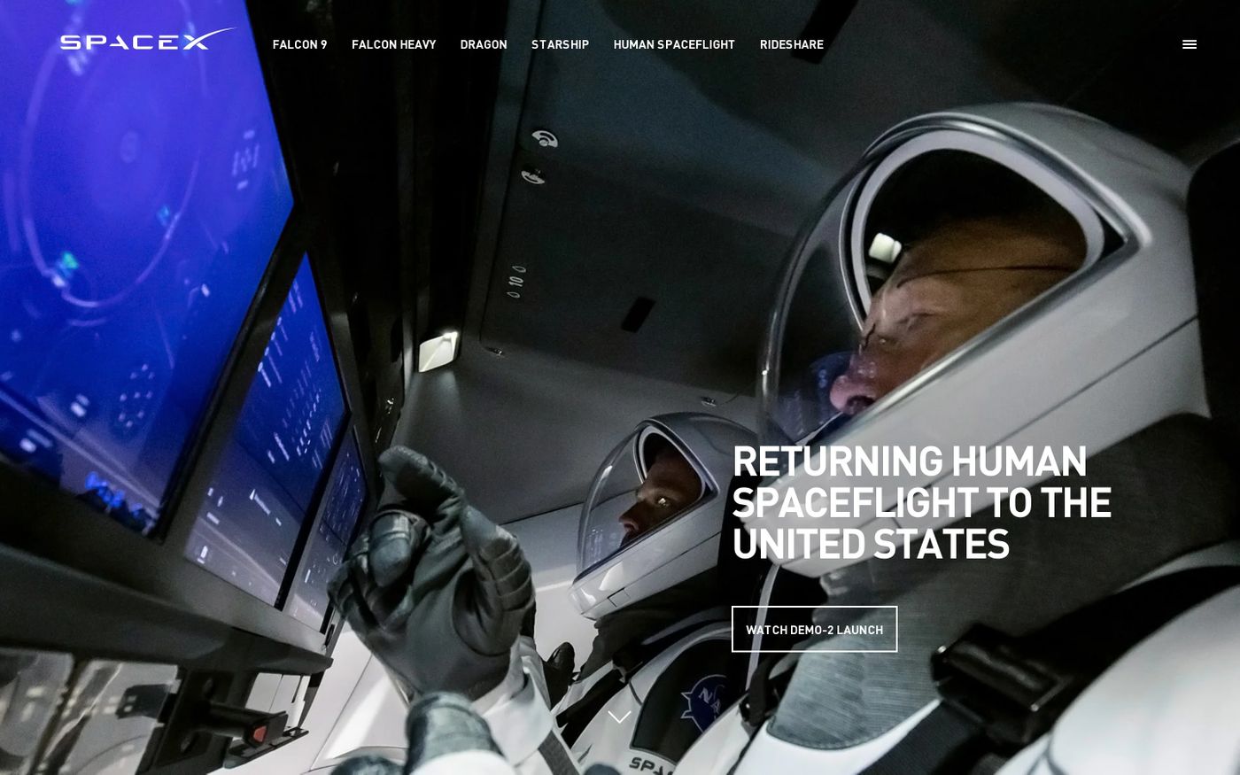 Screenshot of SpaceX website